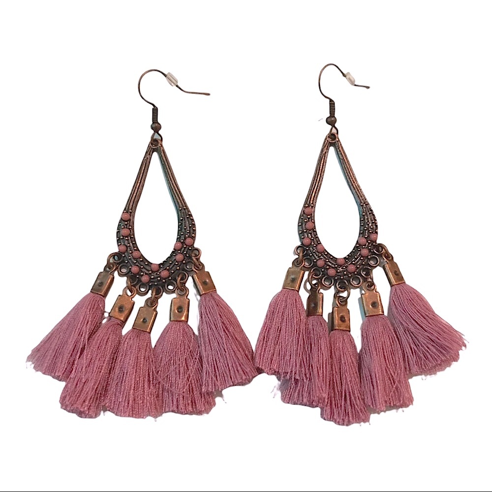Antique Bronze Cotton Tassel Earrings